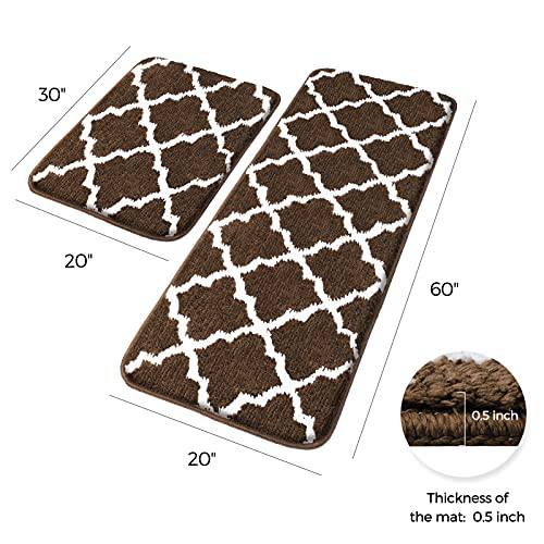 Delxo Kitchen Rug Sets,20"X30"+20"X63" Microfiber Super Absorbent Kitchen Rugs mats,Non Slip Washable 2 Pieces Kitchen Carpets and Rugs Set in Brown - delxousa