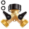 Delxo Garden Hose Splitter 2 Way Y Valve Metal Hose Connector,Solid Brass Hose Connector Garden Splitter Adapter Outdoor for Outdoor Faucet Timers,2 Rubber Hose Washers (Gold) - delxousa