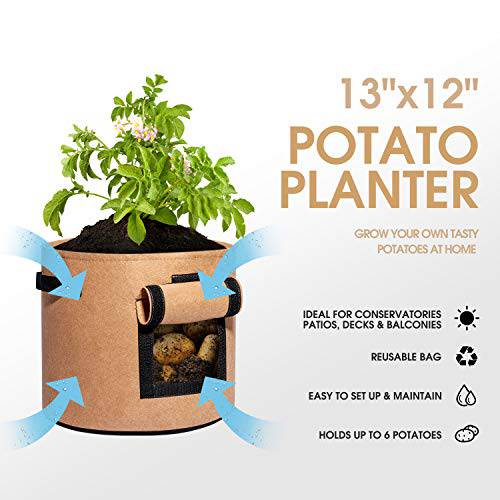 Delxo 3 Pack 7 Gallon Potato Grow Bags,Vegetable 7Gallon Grow Bags with Velcro Window ,Double Layer Premium Breathable Nonwoven Cloth for Potato/Plant Container/Aeration Fabric Pots with Handles Brown - delxousa