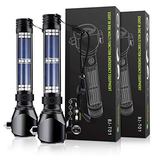 Delxo 2Pack Patriot Flashlight, Handheld Solar Powered Flashlights Cell Phone Charger, Multi Function Outdoor Car LED Flashlight with 2000mAh Battery, USB Charger, Rechargeable Flashlights - delxousa