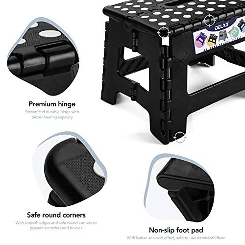 Delxo 9” Folding Step Stool in Black,2 Pack Premium Heavy Duty Foldable Stool for Kids,Portable Collapsible Plastic Step Stool,Non Slip Folding Stools for Kitchen Bathroom Bedroom - delxousa