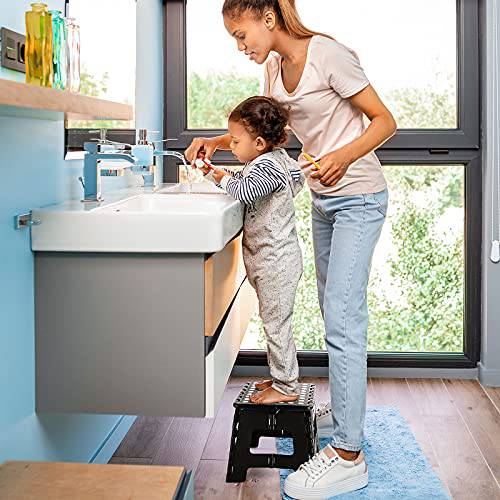 Delxo 9” Folding Step Stool in Black,2 Pack Premium Heavy Duty Foldable Stool for Kids,Portable Collapsible Plastic Step Stool,Non Slip Folding Stools for Kitchen Bathroom Bedroom - delxousa