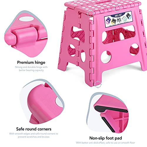 Delxo 13” Folding Step Stool in Pink,1 Pack Premium Heavy Duty Foldable Stool for Kids and Adults,Portable Collapsible Plastic Step Stool,Non Slip Folding Stools for Kitchen Bathroom Bedroom - delxousa