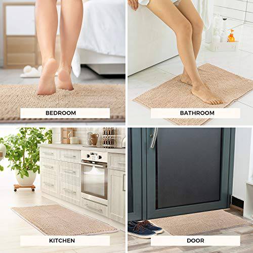 Delxo Indoor Durable Chenille Door mat 17"X30" Extra Soft and Absorbent Machine Wash and Dry Inside Mats, Low-Profile Rug Doormats for Entry, Mud Room Mat, Back Door, High Traffic Areas, Beige - delxousa