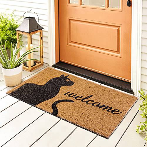 Delxo Welcome Mat 18x30 Entrance Door mat No Odor Durable Anti-Slip Rubber Back Front Doormat for Entry Porch, Deck, Patio, or Mudroom in Welcome Cats Design - delxousa