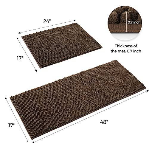 Delxo Kitchen Mat Sets,2 Piece Non Slip Soft Super Absorbent Kitchen Rug Chenille Microfiber Doormat Carpet Set,17"X48"+17"X24" (Brown) - delxousa