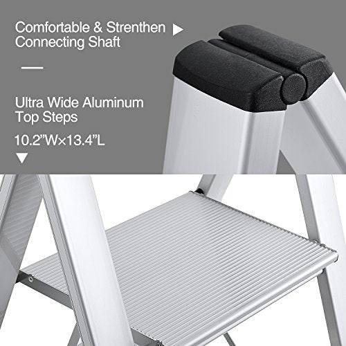 Delxo 2 in 1 Lightweight Aluminum 3 Step Ladder Stylish Invisible Connection Design Step Ladder with Anti-Slip Sturdy and Wide Pedal Ladder for Photography,Household and Painting 330lbs 3-Feet - delxousa
