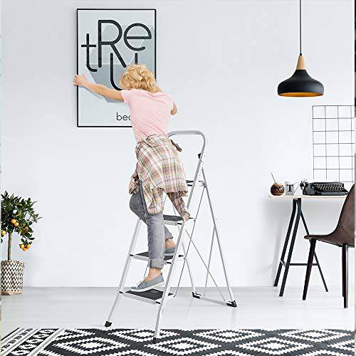 Delxo Folding 4 Step Ladder Ladder with Convenient Handgrip Anti-Slip Sturdy and Wide Pedal 330lbs Portable Steel Step Stool White and Black 4-Feet (WK2040-3) - delxousa