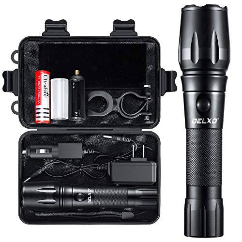 Delxo Tactical LED Rechargeable Flashlight High Lumens Flash Light with 4200mAh 18650 Battery 5 Lighting Modes, Zoomable Waterproof Flashlight for Cycling Camping Hiking - delxousa