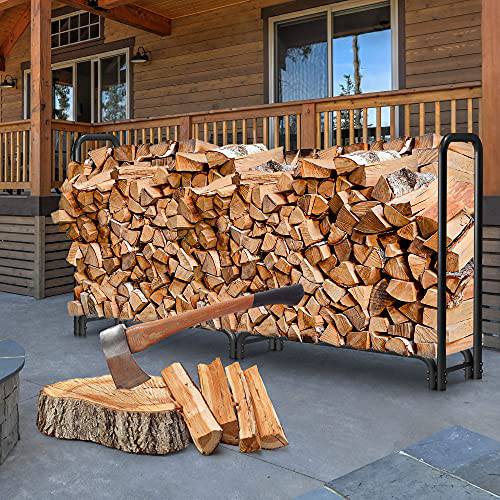 Delxo 8FT Firewood Log Rack Indoor Outdoor Heavy Duty Log Holders for Fire wood Wrought Iron Firewood Holders Lumber Storage Stacking Black Logs Bin Holder for Fireplace Tool Accessories - delxousa