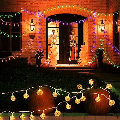Delxo Halloween Decoration Lights, 80 LED Halloween String Lights for Halloween Decorations, Outdoor Patio, Garden, Indoor Decor,Battery Powered,Pumpkin/3D Ghost/3D Claw/3D Bat Ghost Decorate Lights - delxousa