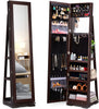 Delxo 360 Jewelry Organizer Jewelry Cabinet, Lockable Full Length Mirror Jewelry Cabinet, Large Jewelry Armoire with Mirror Standing, Inside Mirror with Jewelry Storage, Rear Storage (Brown) - Delxo
