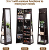Delxo 360 Jewelry Organizer Jewelry Cabinet, Lockable Full Length Mirror Jewelry Cabinet, Large Jewelry Armoire with Mirror Standing, Inside Mirror with Jewelry Storage, Rear Storage (Brown) - Delxo