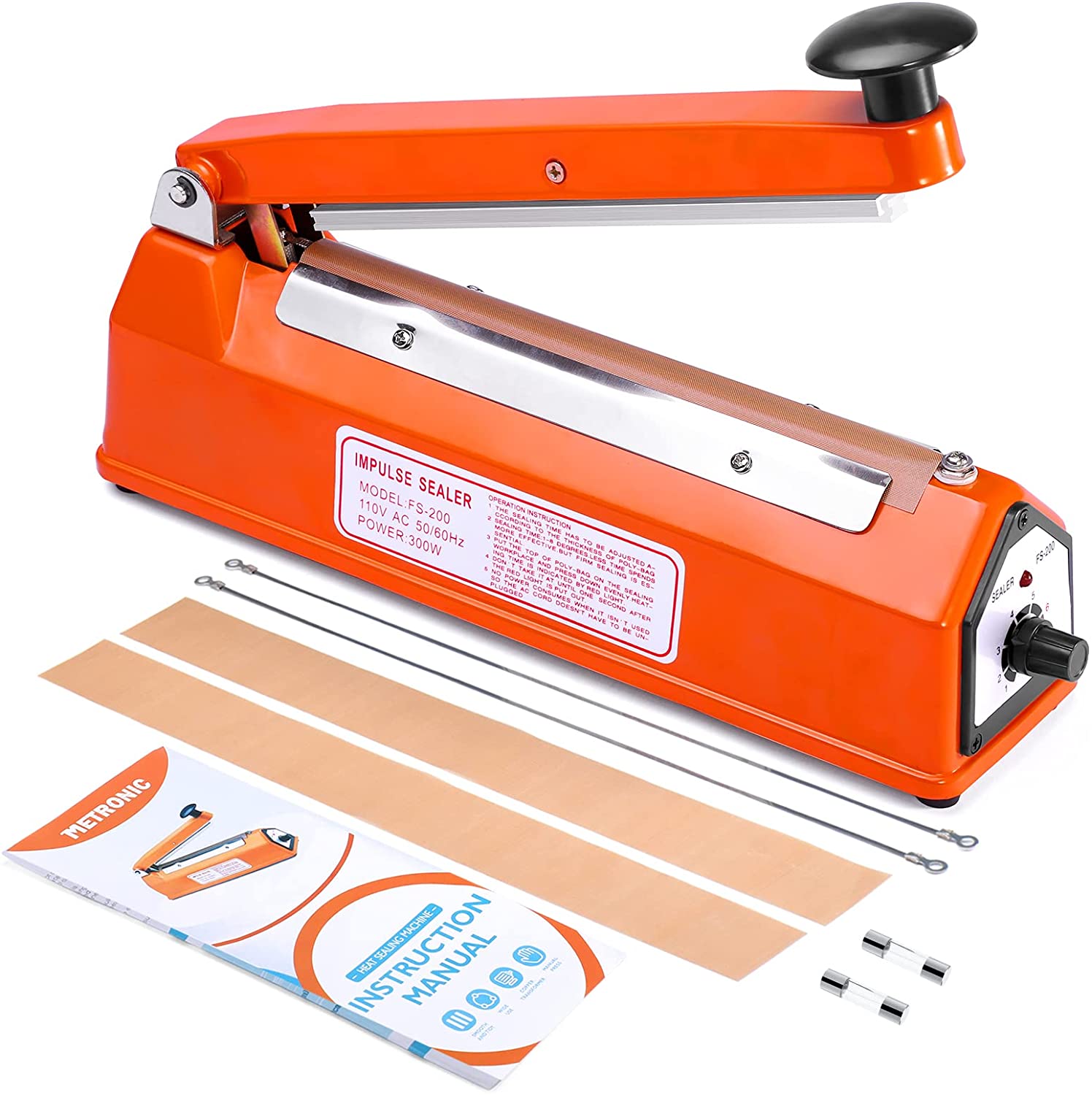 Delxo 8 inch 12 inch 16 inch Impulse Bag Sealer Poly Bag Sealing Machine Heat Seal Closer with Repair Kit in Orange Blue Black - Delxo