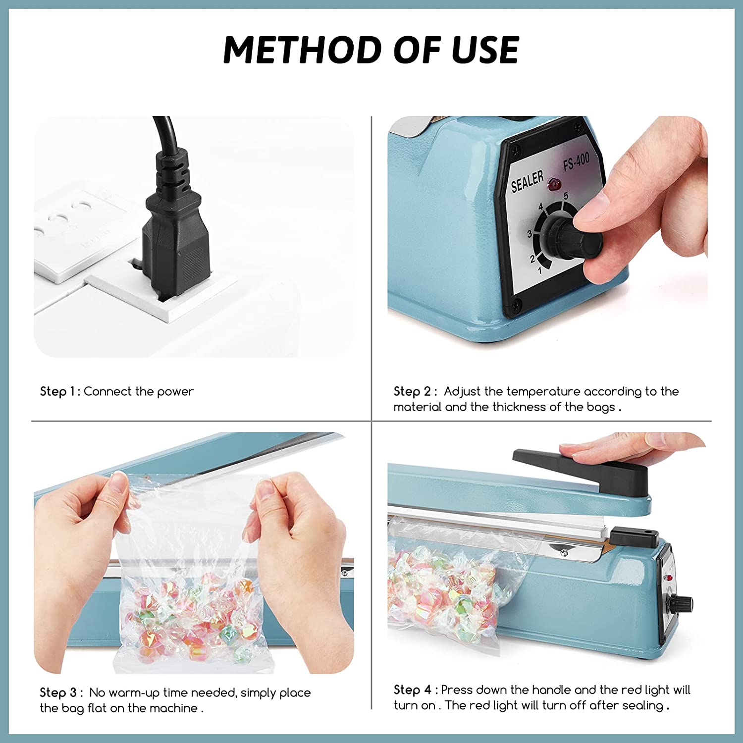 Delxo 8 inch 12 inch 16 inch Impulse Bag Sealer Poly Bag Sealing Machine Heat Seal Closer with Repair Kit in Orange Blue Black - Delxo