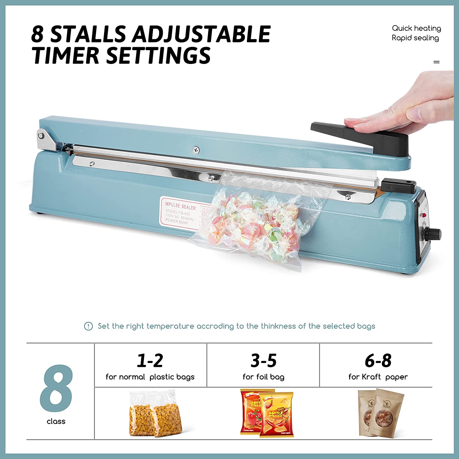 Delxo 16 inch Impulse Bag Sealer Poly Bag Heat Sealer Sealing Machine Heat Seal Closer with Repair Kit - Delxo