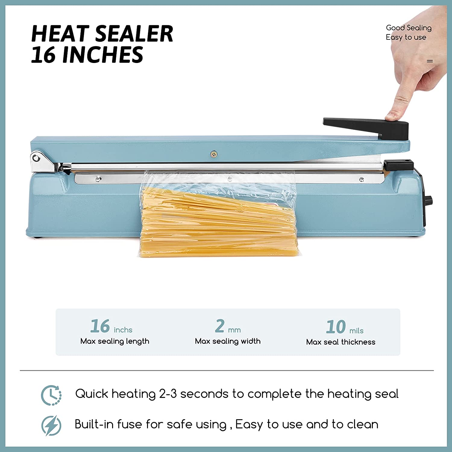 Delxo 8 inch 12 inch 16 inch Impulse Bag Sealer Poly Bag Sealing Machine Heat Seal Closer with Repair Kit in Orange Blue Black - Delxo